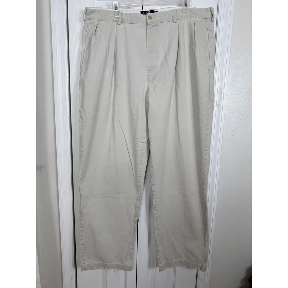 Polo Ralph Lauren Andrew Pant 42/32 Khaki Beige Pleated Chino Vintage Preppy